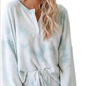 Womens Tie Dye Printed Ruffle Short Lounge Set Long Sleeve Tops & Shorts 2 Piece